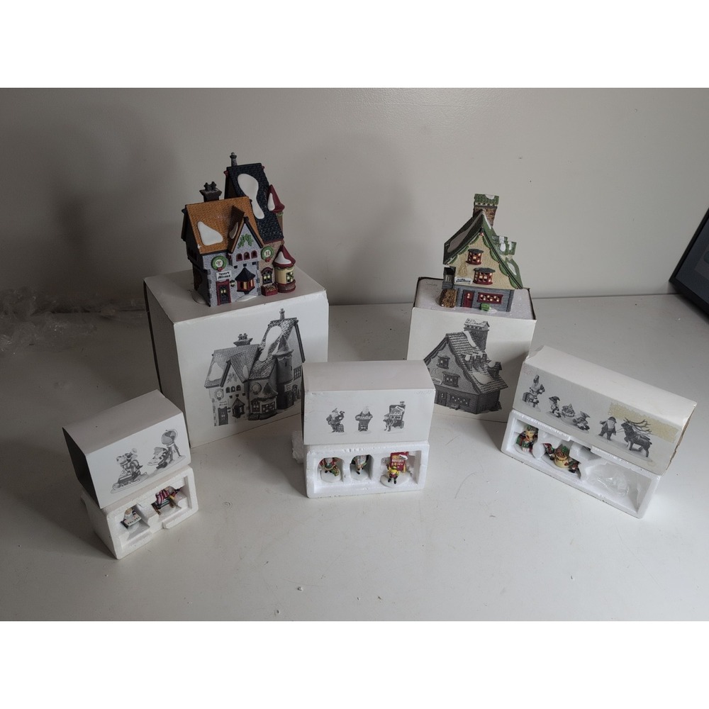 Mixed Lot Of 5 Dept 56 Figures Tassys Elves Bunkhouse More Christmas Decorations